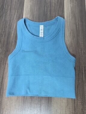 Alo Yoga Seamless Delight High Neck Cropped Tank Top Teal Blue Athleisure. XS
